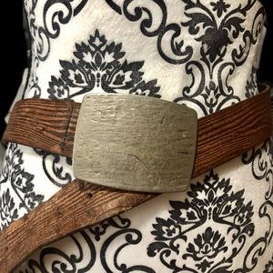 Vintage Fossil Full Grain Cowhide Metal Buckle Brown Leather Belt Size 34